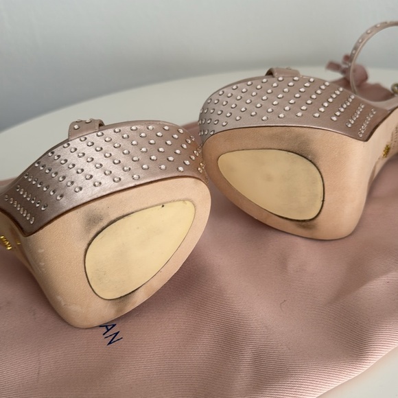 STUART WEITZMAN Bedazzled Satin Nude/Pink Platform Heels with Dust Bag - Picture 9 of 15
